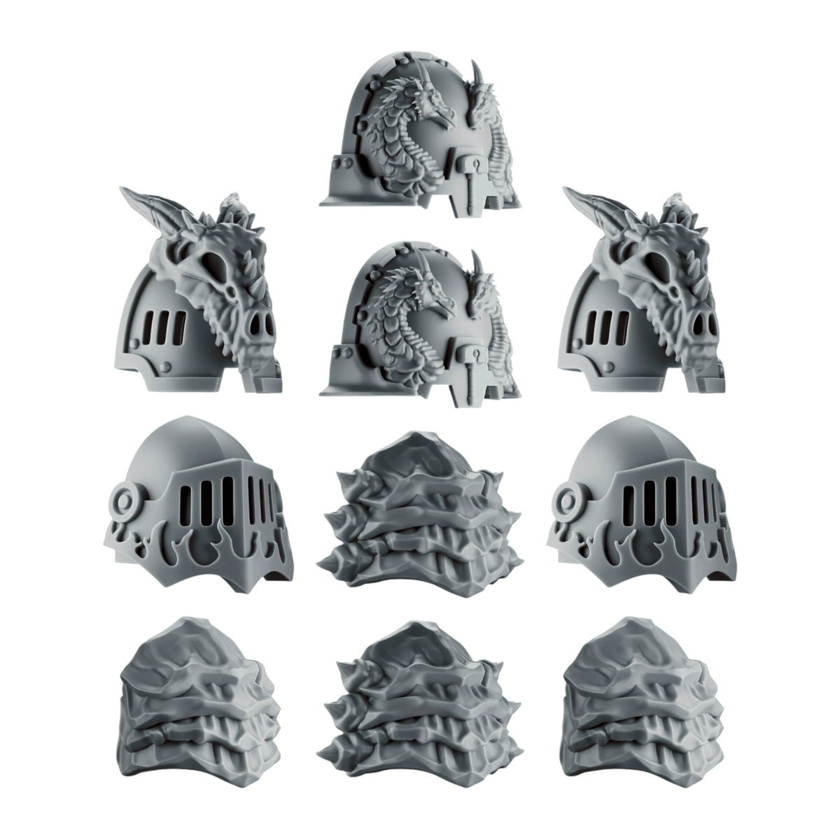 Emberforge Shoulderpads Set 4 - 3D printed resin shoulder pads, shown on a white background