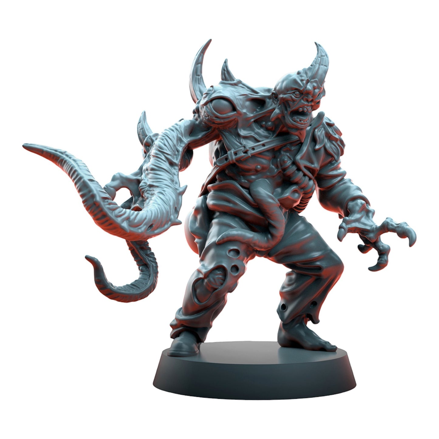 CT Miniatures UK Cursed Horror miniature, a grey resin tabletop gaming figure with horns, tentacles, and clawed hands.