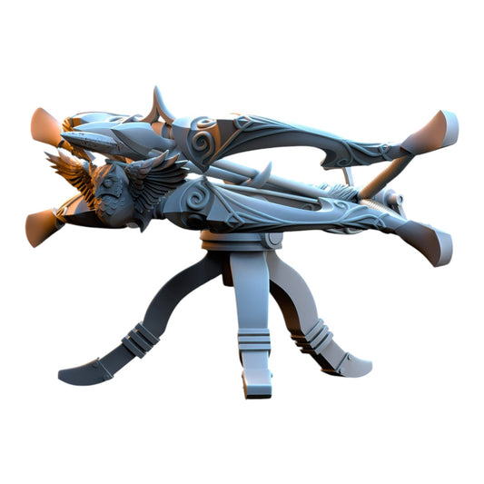 CT Miniatures UK Silvermoor Elves ballista 3D printed grey resin miniature with intricate owl wing detailing