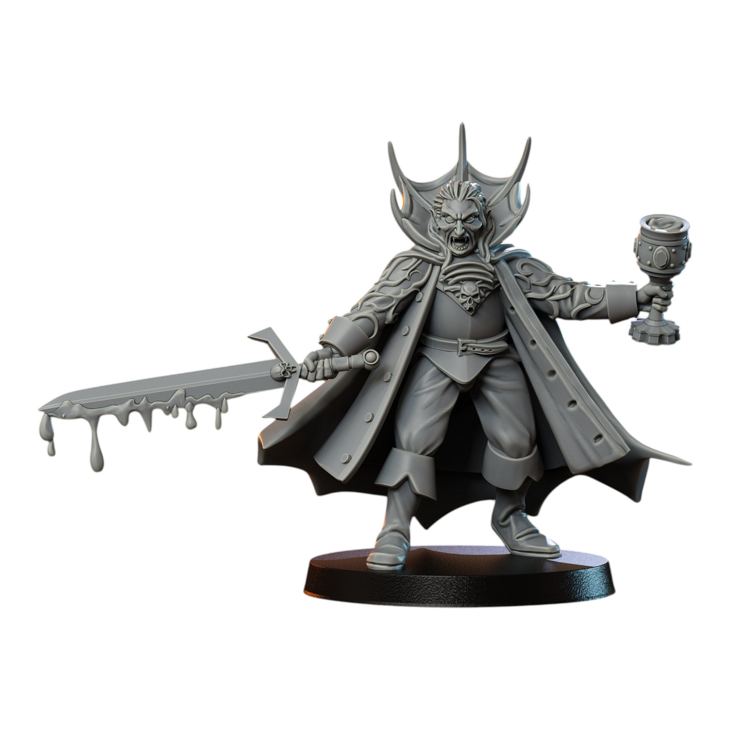 CT Miniatures UK Undead vampire lord miniature with sword and goblet, made of ABS-like resin for tabletop games.