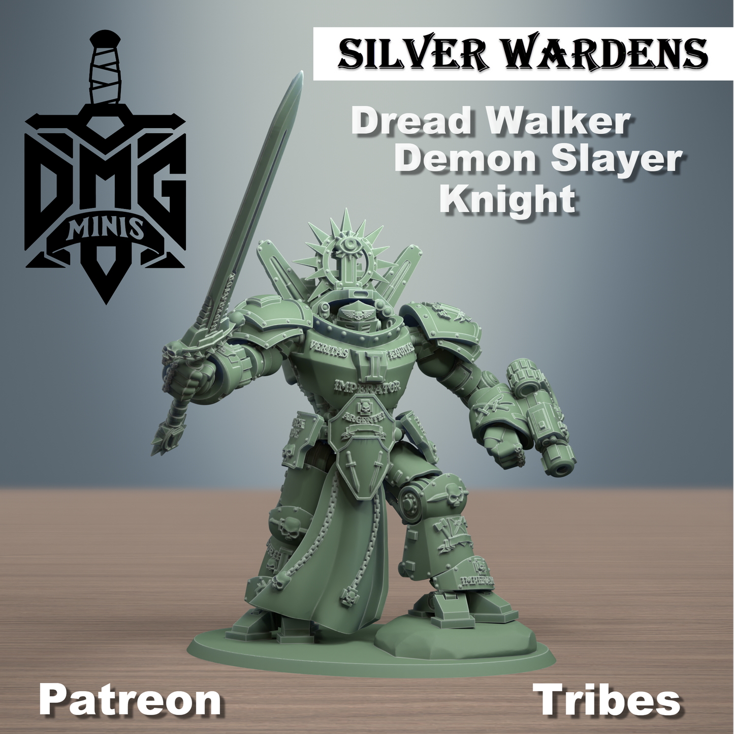 Dread Walker Demon Slayer Knight - Silver Wardens - DMG Minis - Tabletop Wargaming Miniature Proxy/Sci-Fi/Daemon