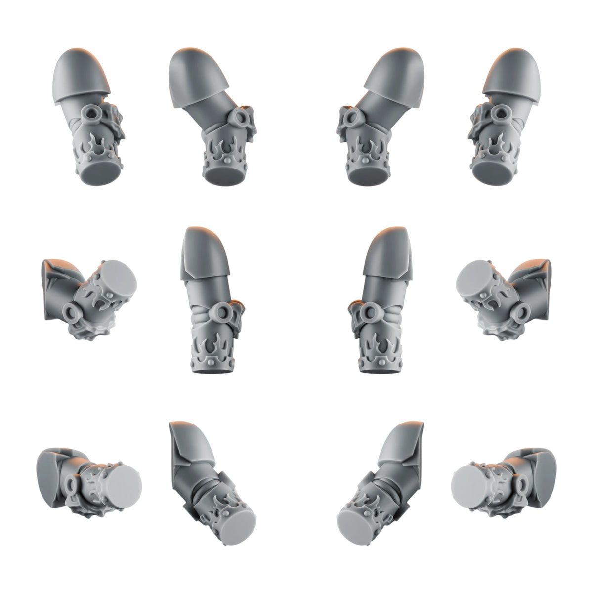Emberforge Arms Set 1 - twelve 3D printed resin armoured arms, six left and six right, for Salamanders-style Space Marines