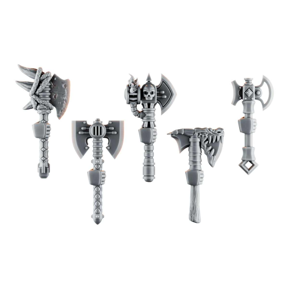 Emberforge Axes - five 3D printed resin axes for Salamanders-style Space Marines