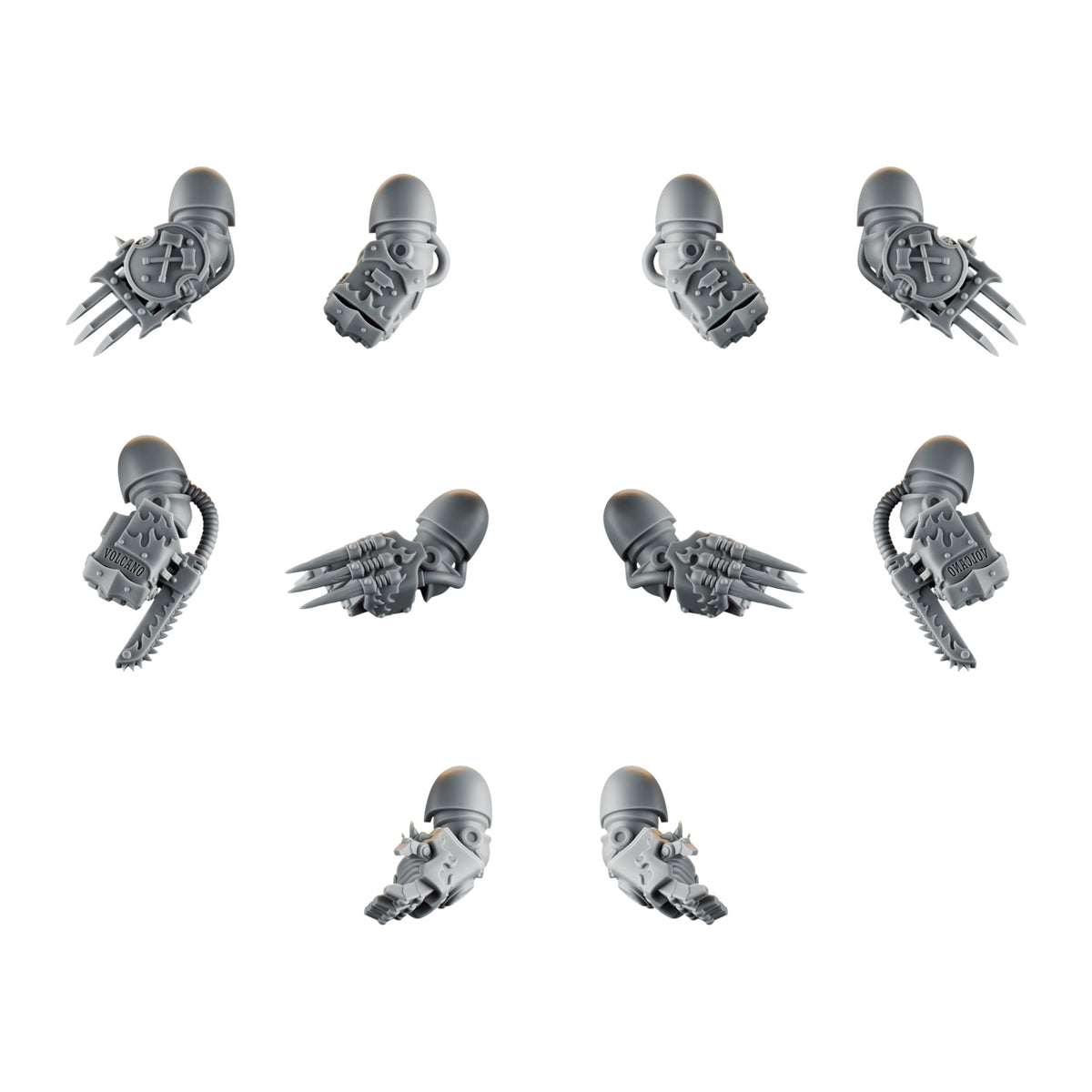 Emberforge Terminator Fists Set 1 - ten 3D printed resin power fist arms, five left and five right, for Terminator-armoured Salamanders
