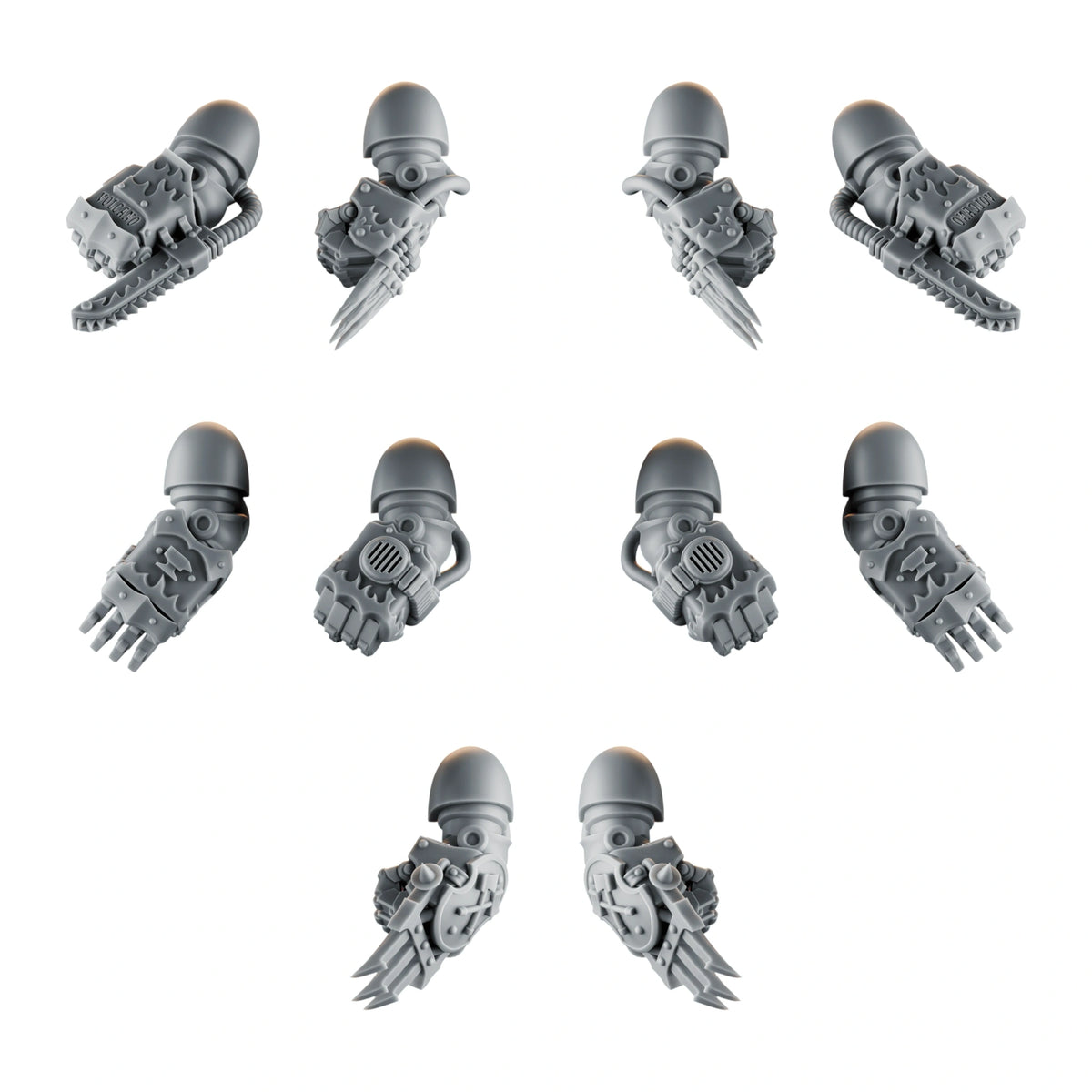 Emberforge Terminator Fists Set 2 - ten 3D printed resin power fist arms, five left and five right, for Terminator-armoured Salamanders