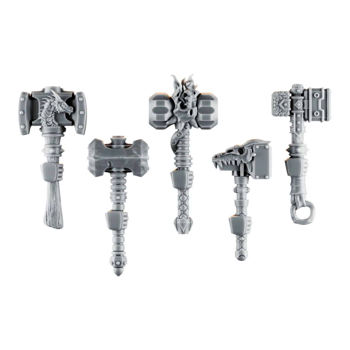 Emberforge Hammers Set 1 - five 3D printed resin hammers for Salamanders-style Space Marines