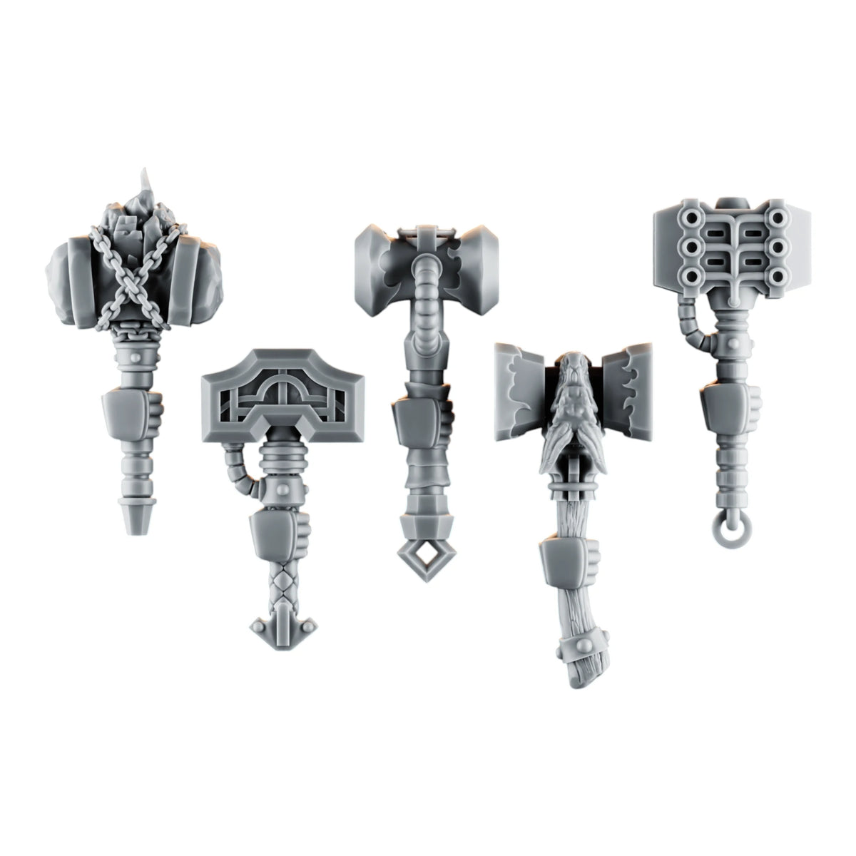 Emberforge Hammers Set 3 - five 3D printed resin hammers for Salamanders-style Space Marines