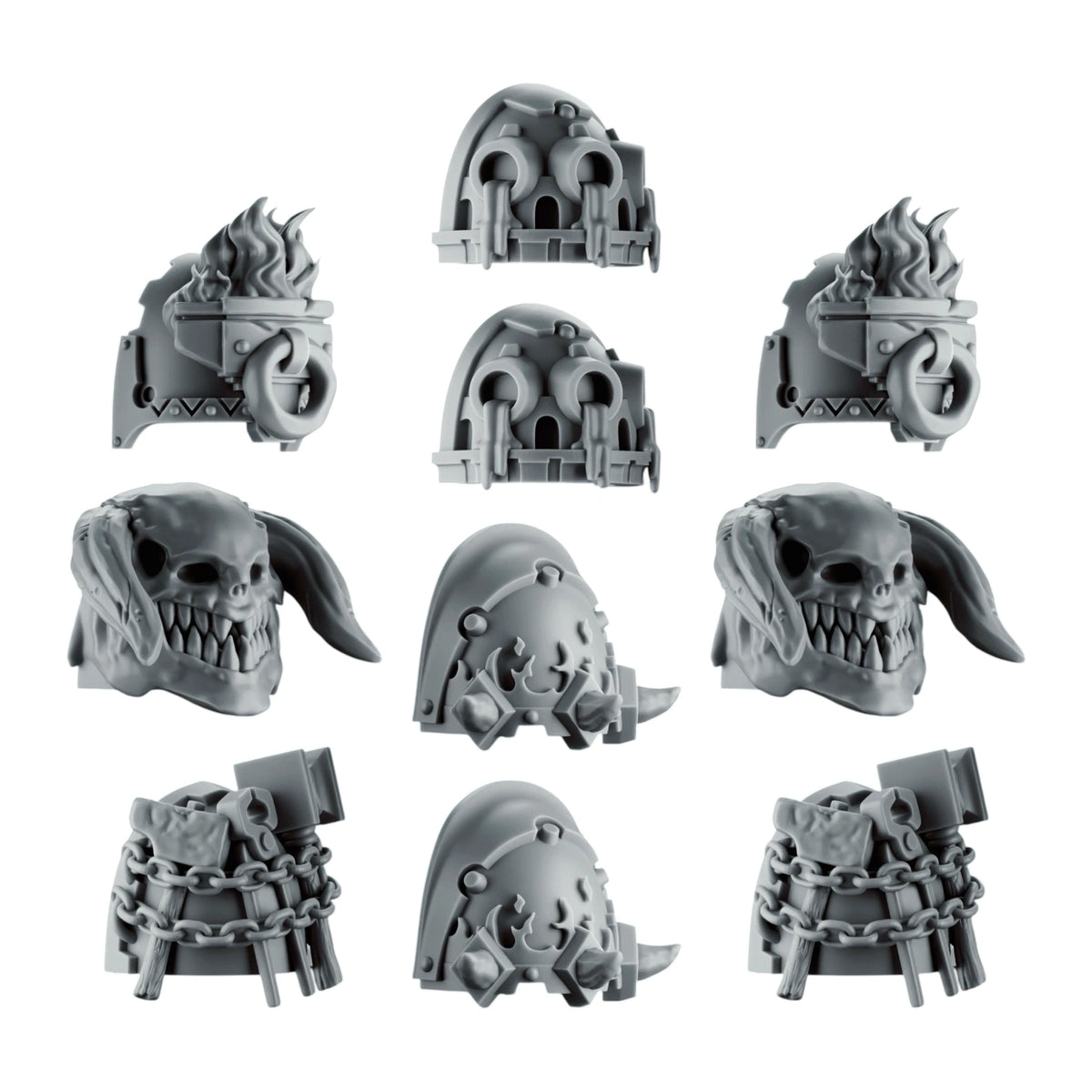 Emberforge Shoulderpads Set 3 - 3D printed resin shoulder pads, shown on a white background