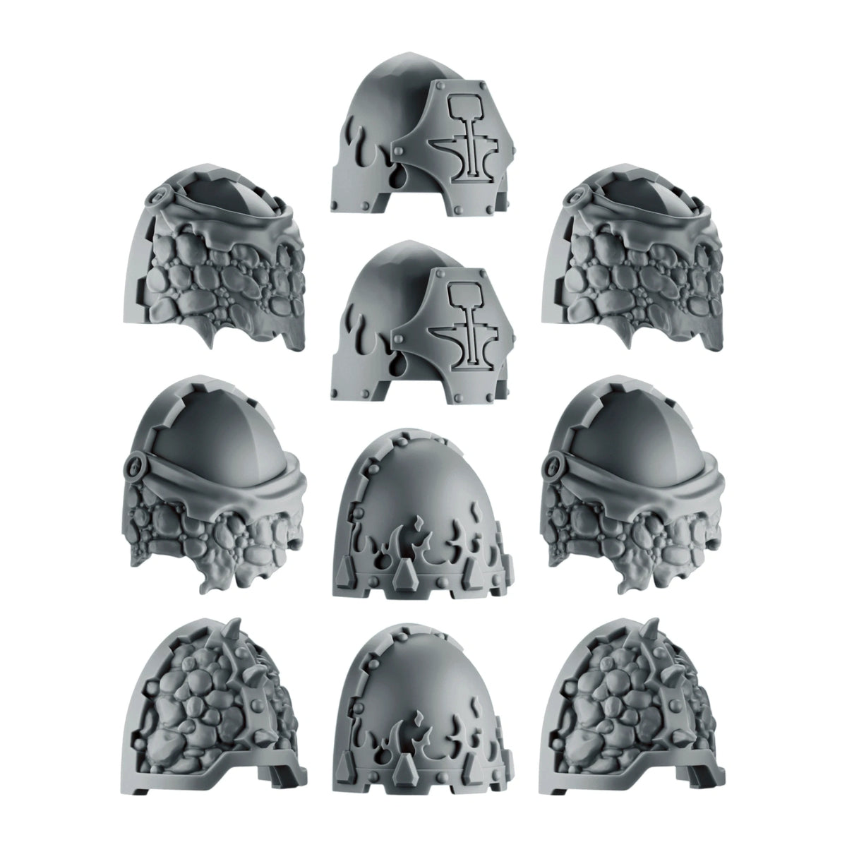 Emberforge Shoulderpads Set 5 - 3D printed resin shoulder pads, shown on a white background
