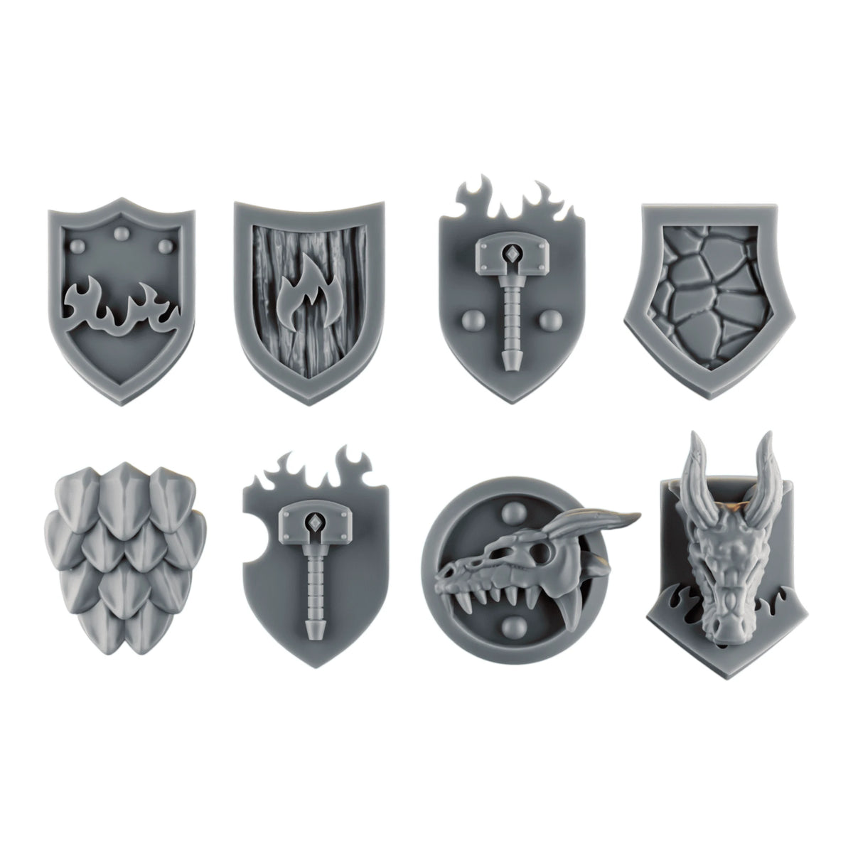 Emberforge Tilt Shields - eight 3D printed resin tilt shields for Salamanders-style Space Marines
