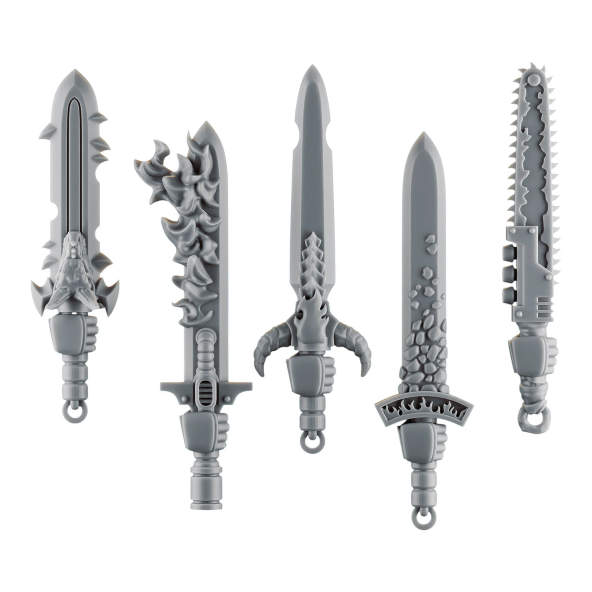 Emberforge Swords Set 1 - five 3D printed resin swords for Salamanders-style Space Marines