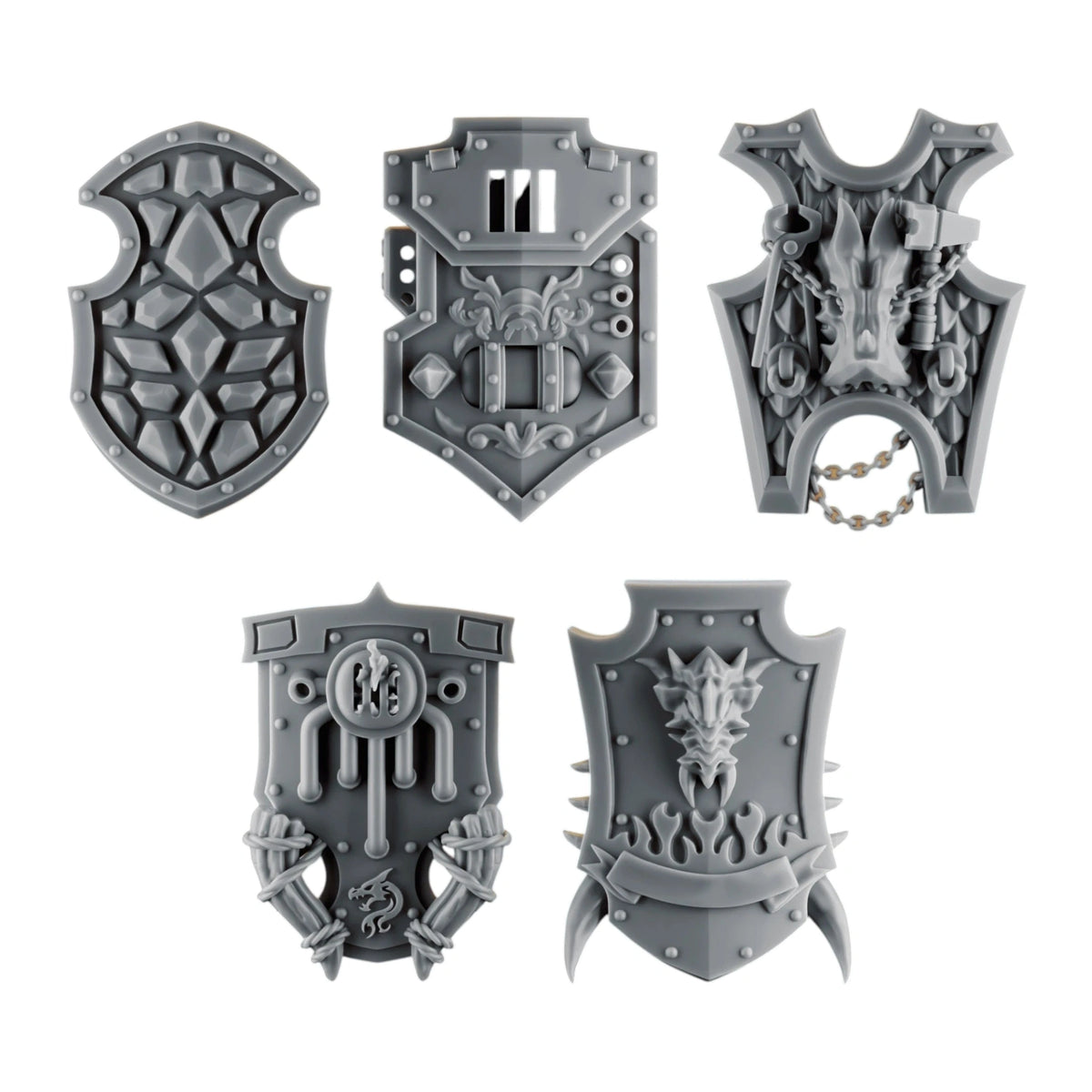 Emberforge Terminator Shields - 3D printed resin shields, shown on a white background