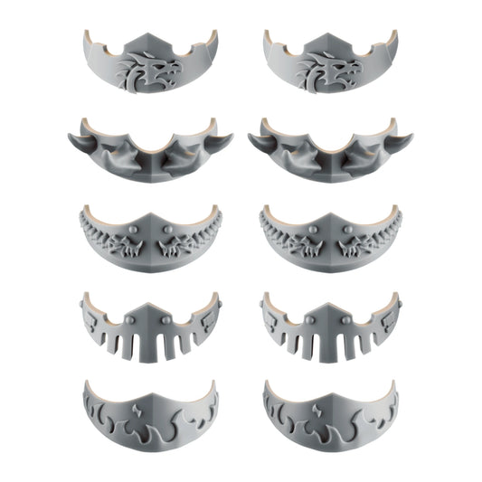 Emberforge Gorgets - ten 3D printed resin throat guards, two each of five designs, for Salamanders-style Space Marines