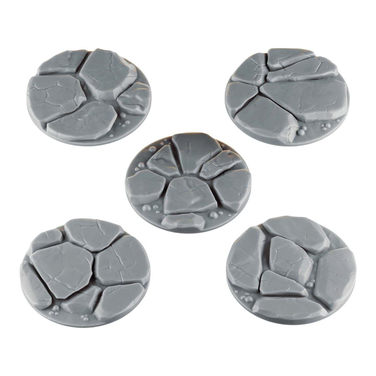 Emberforge 32mm Base Toppers - five 3D printed resin volcanic stone base toppers