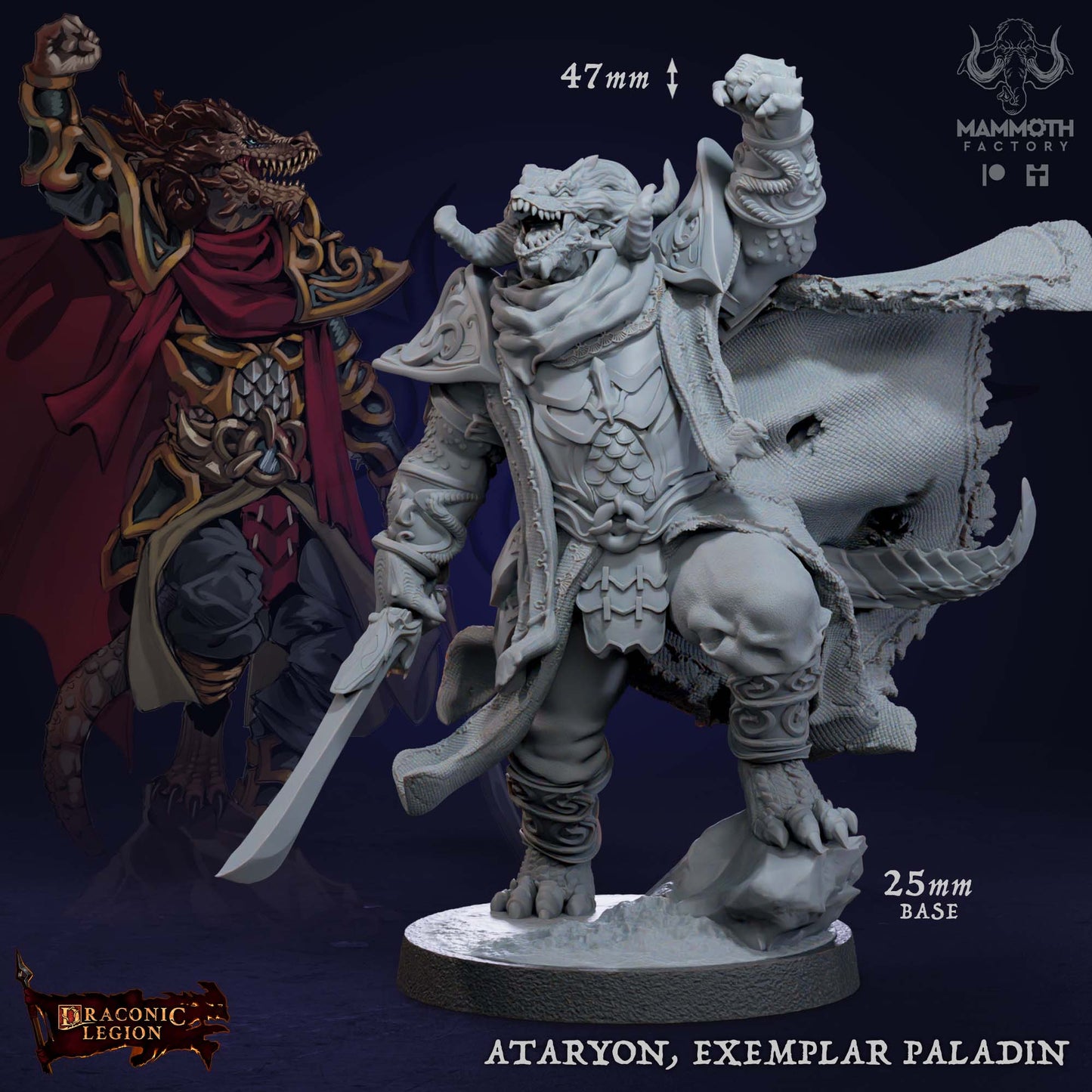 Ataryon, Exemplar Paladin | Draconic Legion | by Mammoth Factory | Dungeons and Dragons | Tabletop Games | Wargaming | Resin Miniature