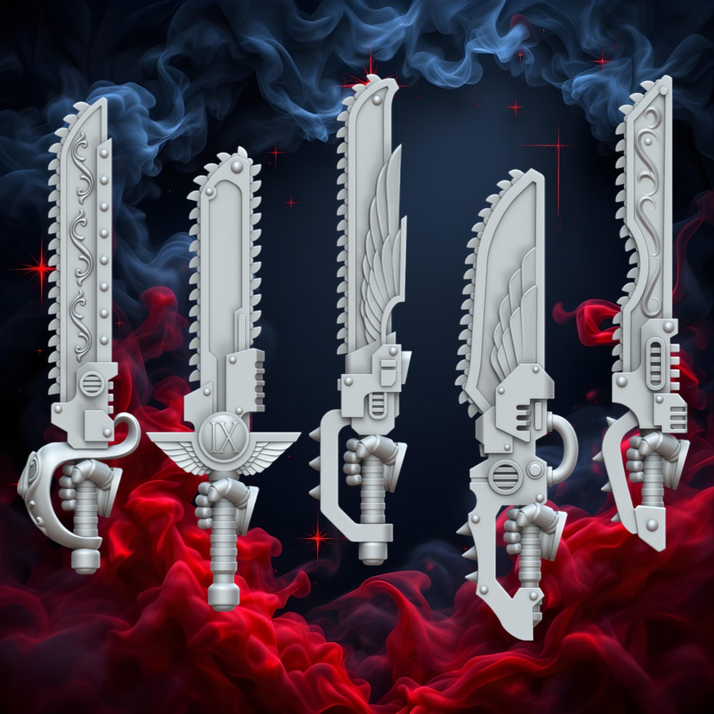 Crimson Angels Chainsword Set | Upgrades | Cyberbrush 3D | Tabletop Wargaming Miniature Grim-Dark Sci-Fi Proxy