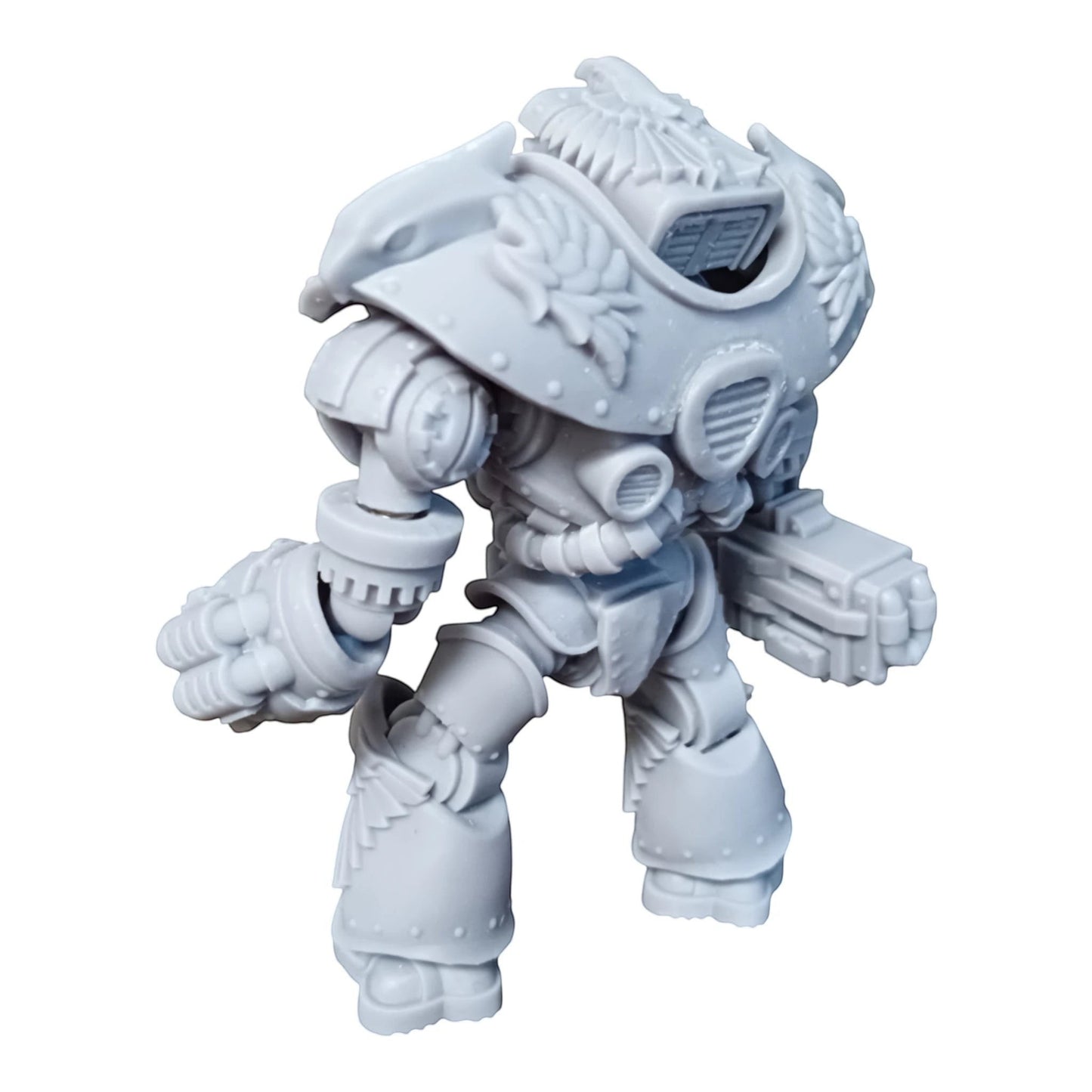 CT Miniatures UK Altus Spaciator miniature, grey resin, with fists and ranged weapons, detailed armour, for tabletop gaming.