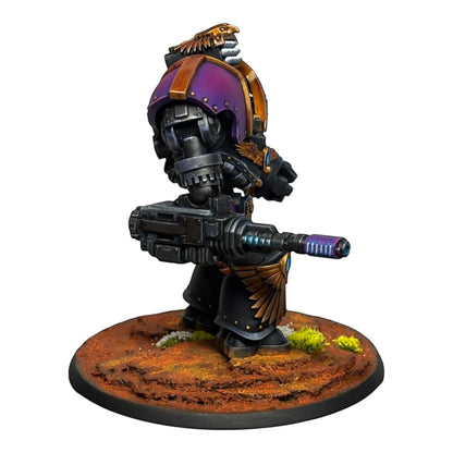 CT Miniatures UK Altus Spaciator miniature with purple shoulder pads, gold accents, and a large gun.