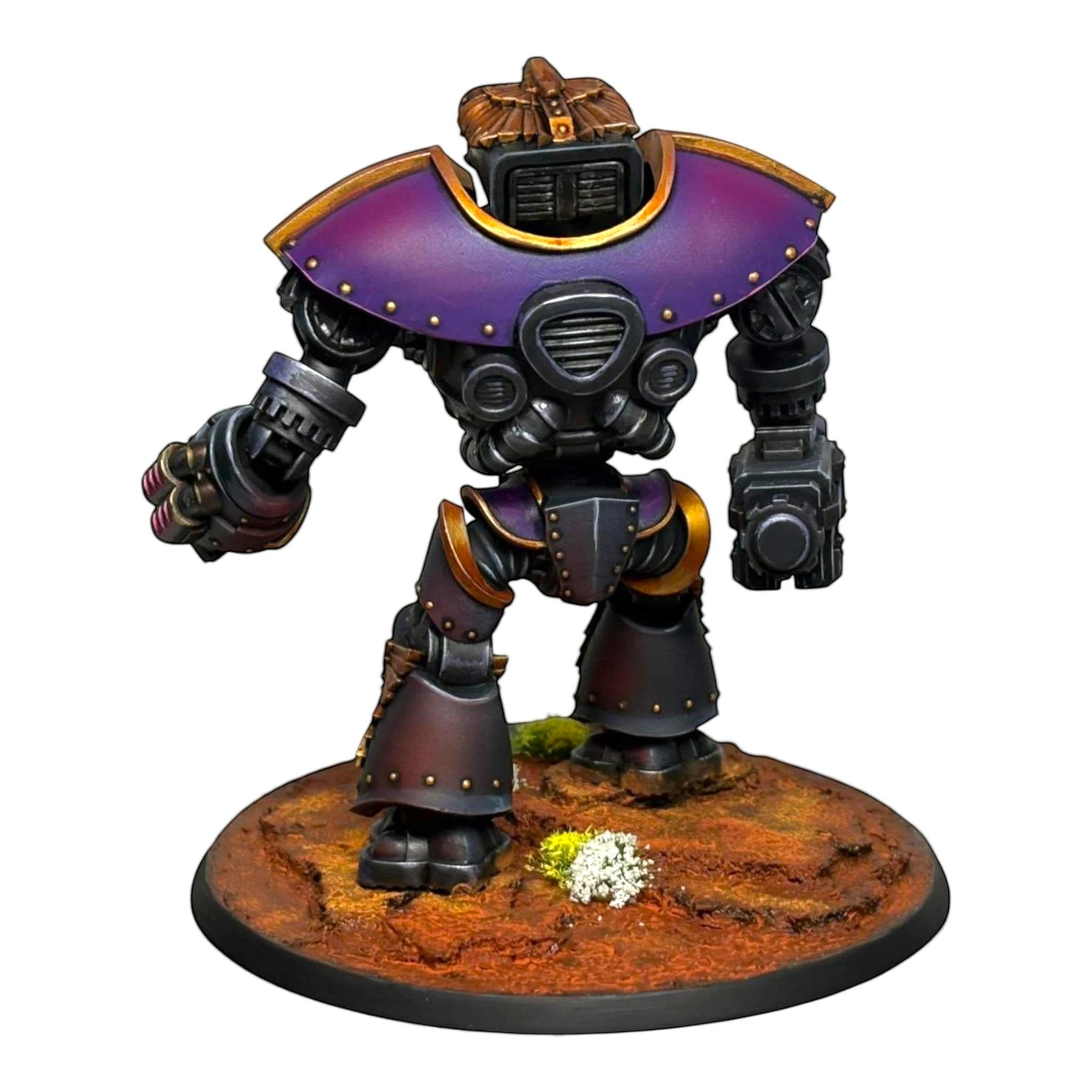 CT Miniatures UK Altus Spaciator miniature, a grey and purple robot with gold trim, armed with a fist weapon.