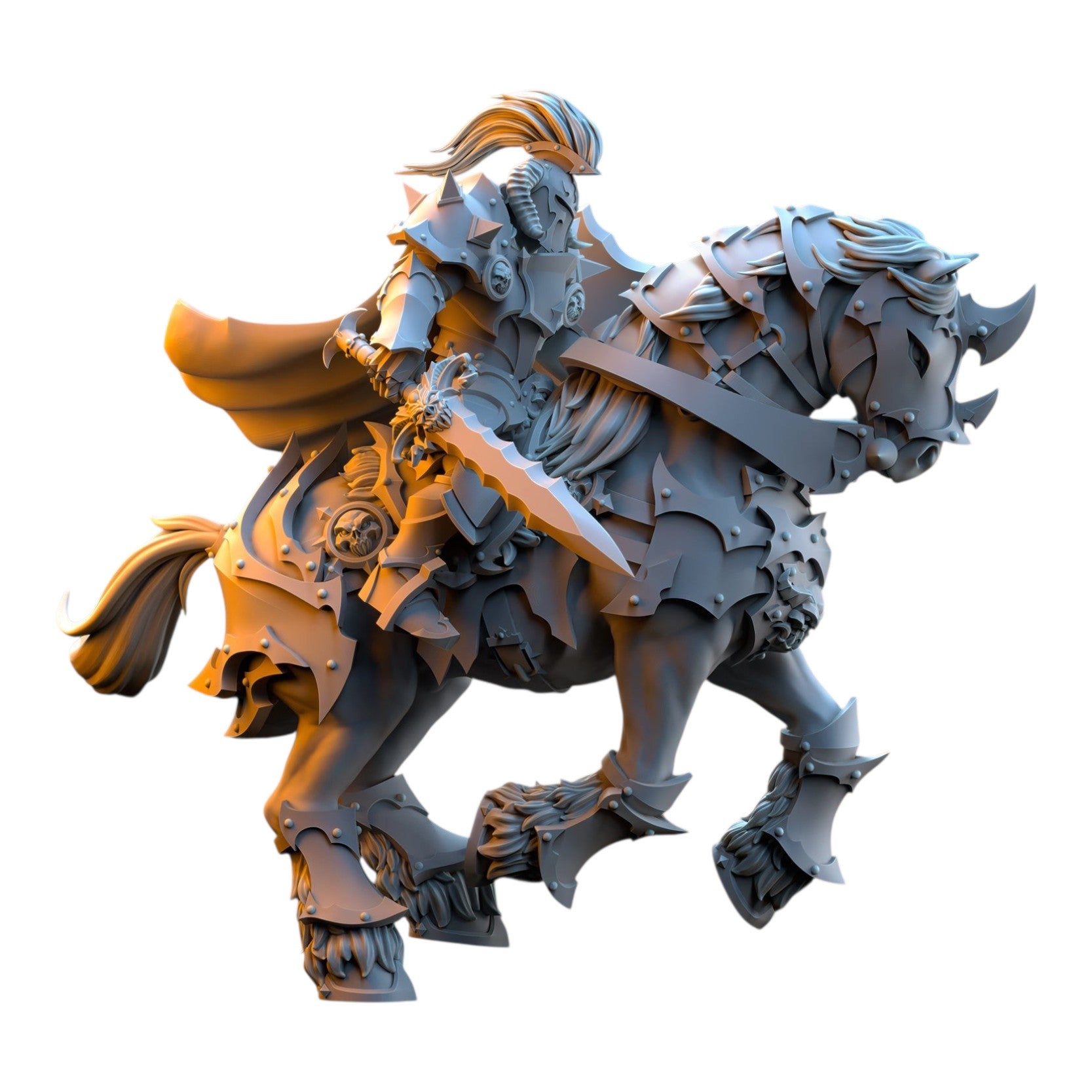 CT Miniatures UK 3D printed grey resin knight on armored horse with sword and shield for tabletop wargaming