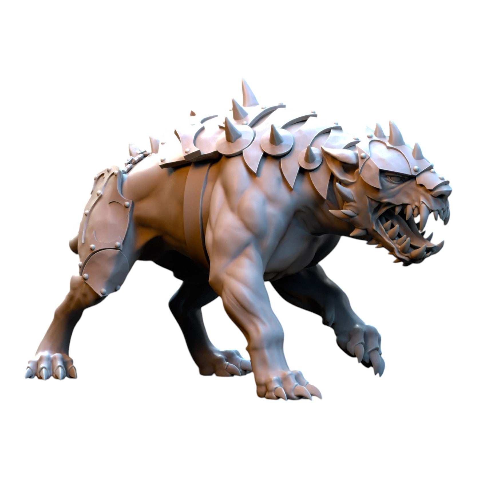 CT Miniatures UK 3D printed grey resin Hellhound miniature with spiked armour for tabletop wargaming