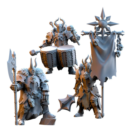 CT Miniatures UK The Ascended Command Group set of three grey resin 32mm wargaming miniatures with detailed armor