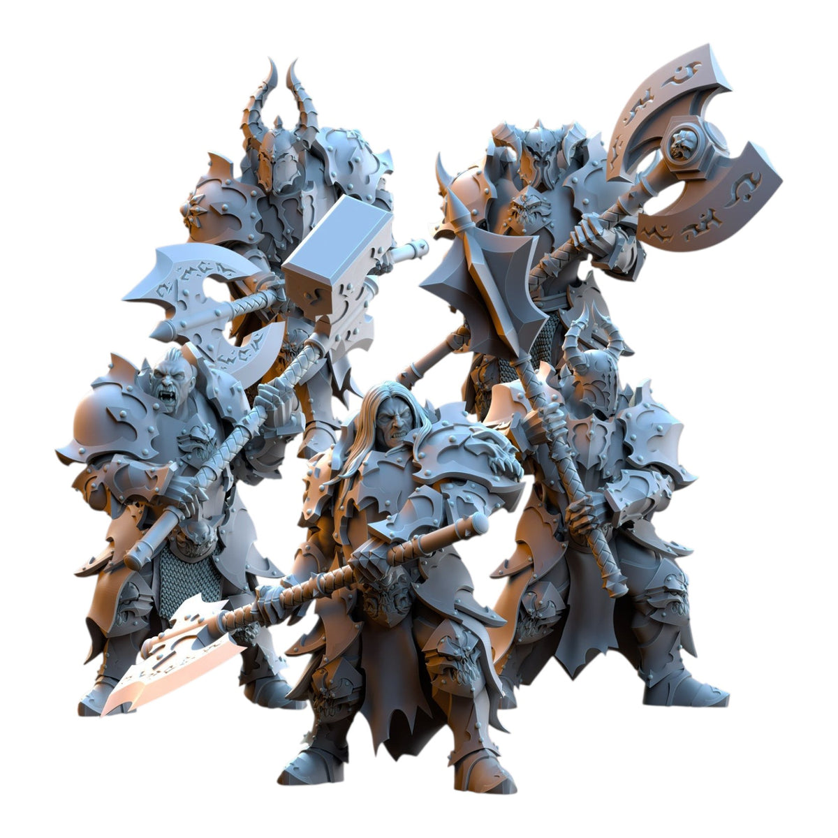 CT Miniatures UK The Ascended set of 5 grey resin fantasy wargaming miniatures with detailed armor and weapons.