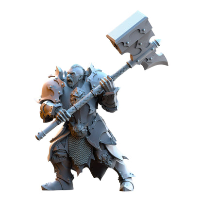 CT Miniatures UK The Ascended 32mm grey resin wargaming miniature holding a large warhammer in a dynamic pose.
