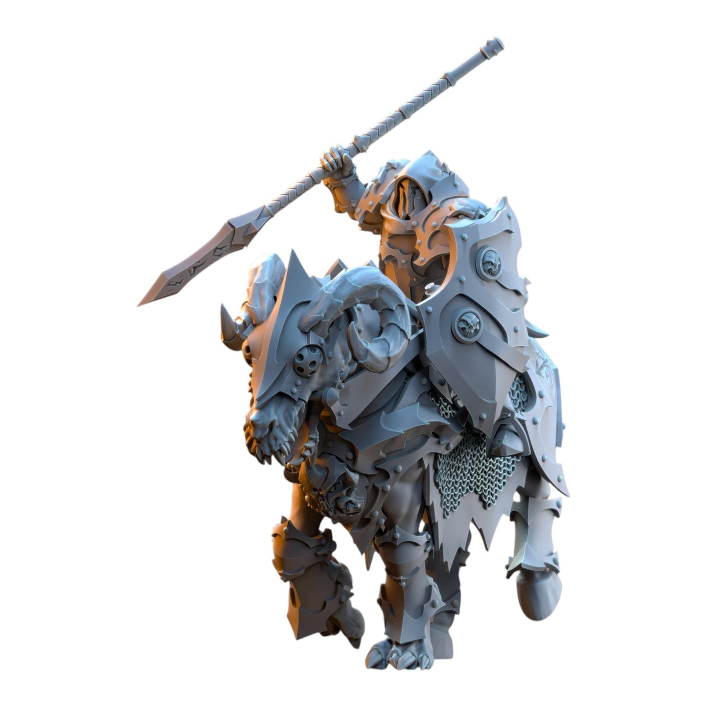 CT Miniatures UK Ascended Knight miniature on a ram mount, grey resin 32mm scale fantasy wargaming figure.