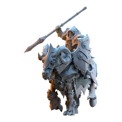 CT Miniatures UK Ascended Knight miniature on a ram mount, grey resin 32mm scale fantasy wargaming figure.