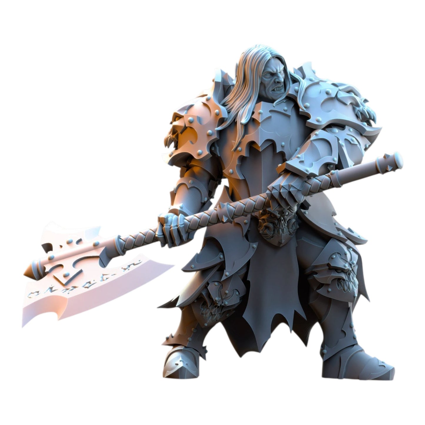 CT Miniatures UK The Ascended fantasy warrior miniature in grey resin holding a large battle axe for tabletop gaming