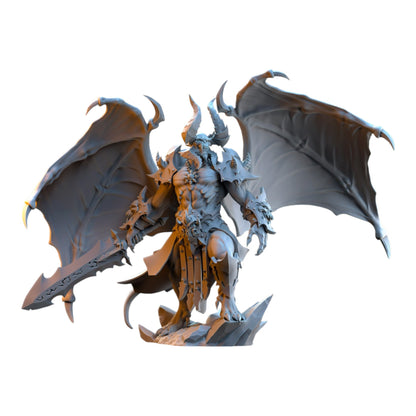 CT Miniatures UK Azagoth Prince of Mayhem grey resin fantasy demon miniature with large wings and sword on 60mm base