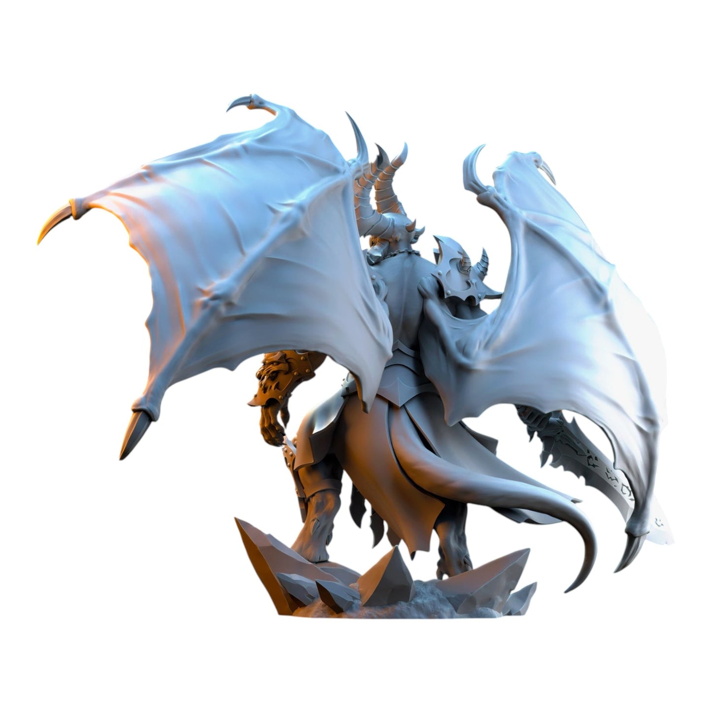 CT Miniatures UK Azagoth Prince of Mayhem fantasy miniature with large wings and horns on a 60mm base, grey resin.