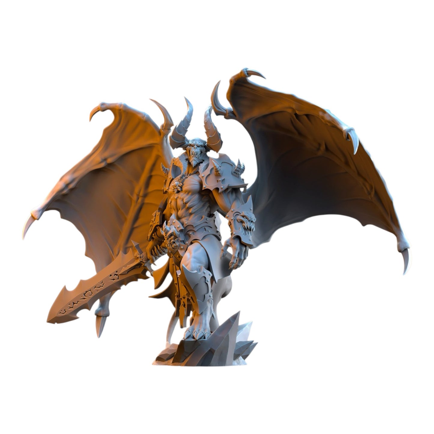 CT Miniatures UK Azagoth Prince of Mayhem 3D printed grey resin fantasy wargaming miniature with wings and sword