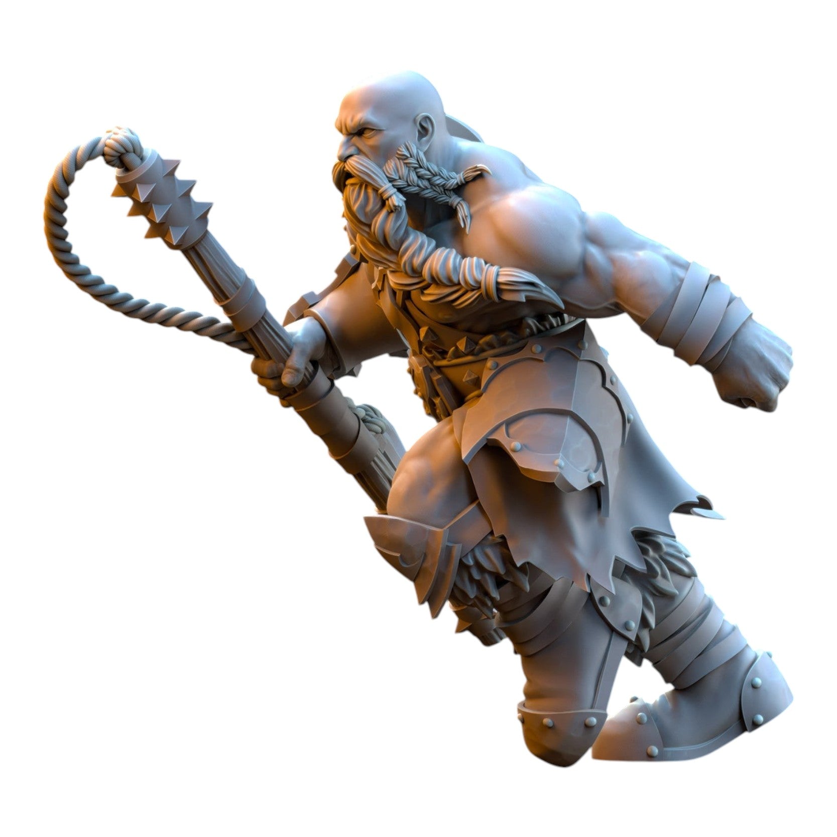 CT Miniatures UK 32mm grey resin barbarian despoiler miniature wielding a flail for tabletop fantasy wargaming