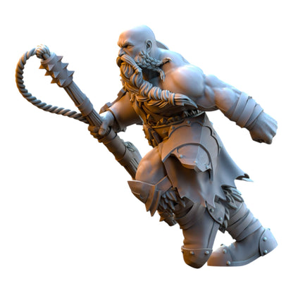 CT Miniatures UK 32mm grey resin barbarian despoiler miniature wielding a flail for tabletop fantasy wargaming
