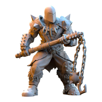 CT Miniatures UK 32mm grey resin barbarian despoiler miniature wielding a spiked flail for fantasy tabletop gaming.