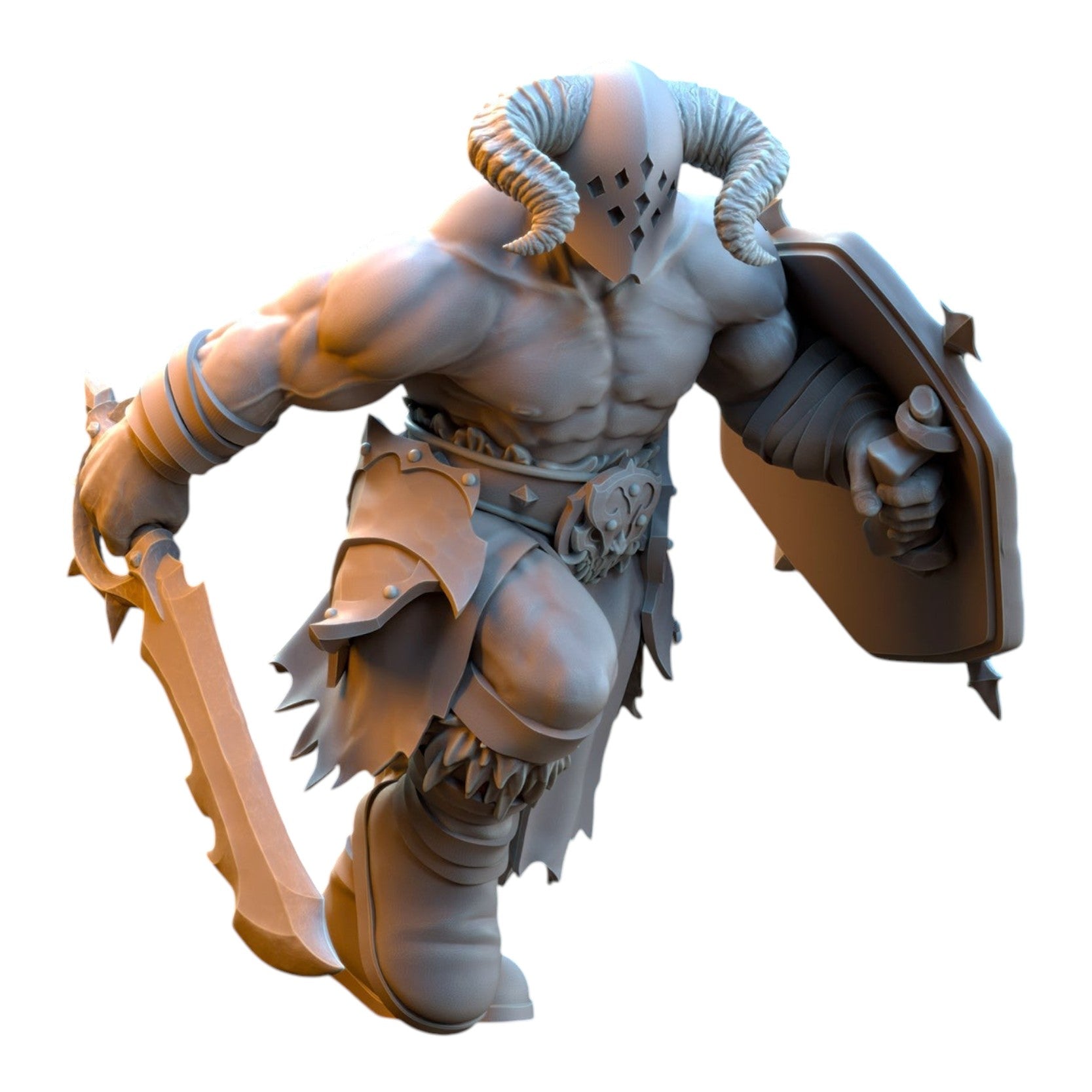 CT Miniatures UK 3D printed grey resin Barbarian Despoiler miniature with horned helmet, sword, and shield