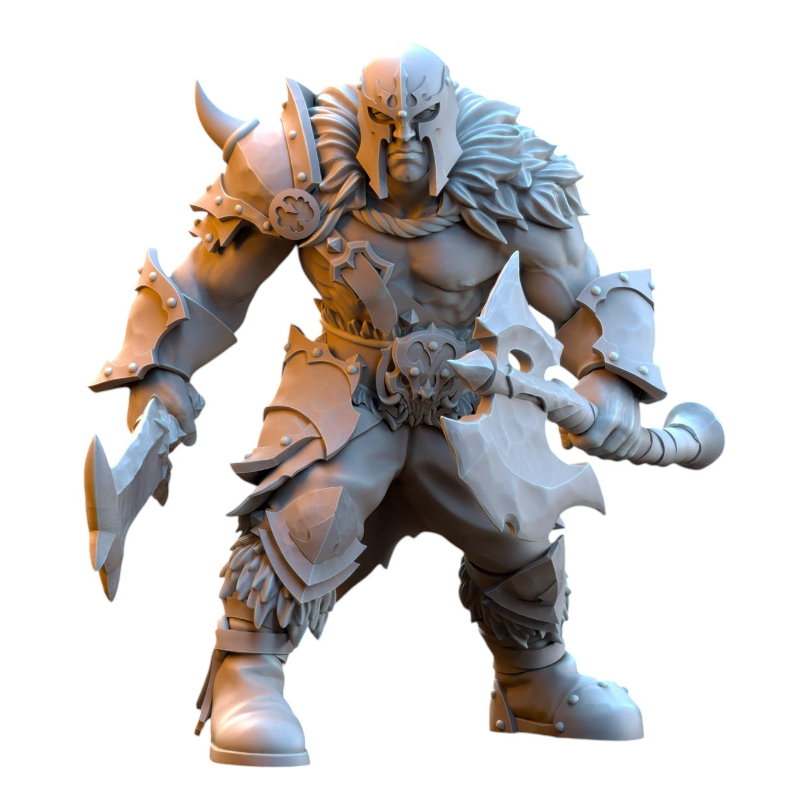 CT Miniatures UK 32mm grey resin barbarian despoiler miniature with dual weapons and detailed fantasy armor