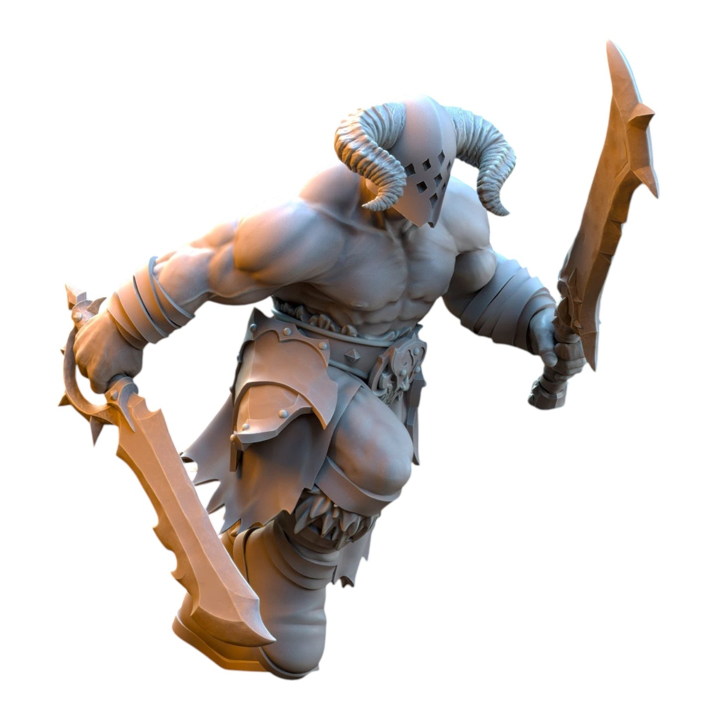 CT Miniatures UK grey resin 32mm barbarian despoiler miniature with horned helmet and dual swords for tabletop gaming