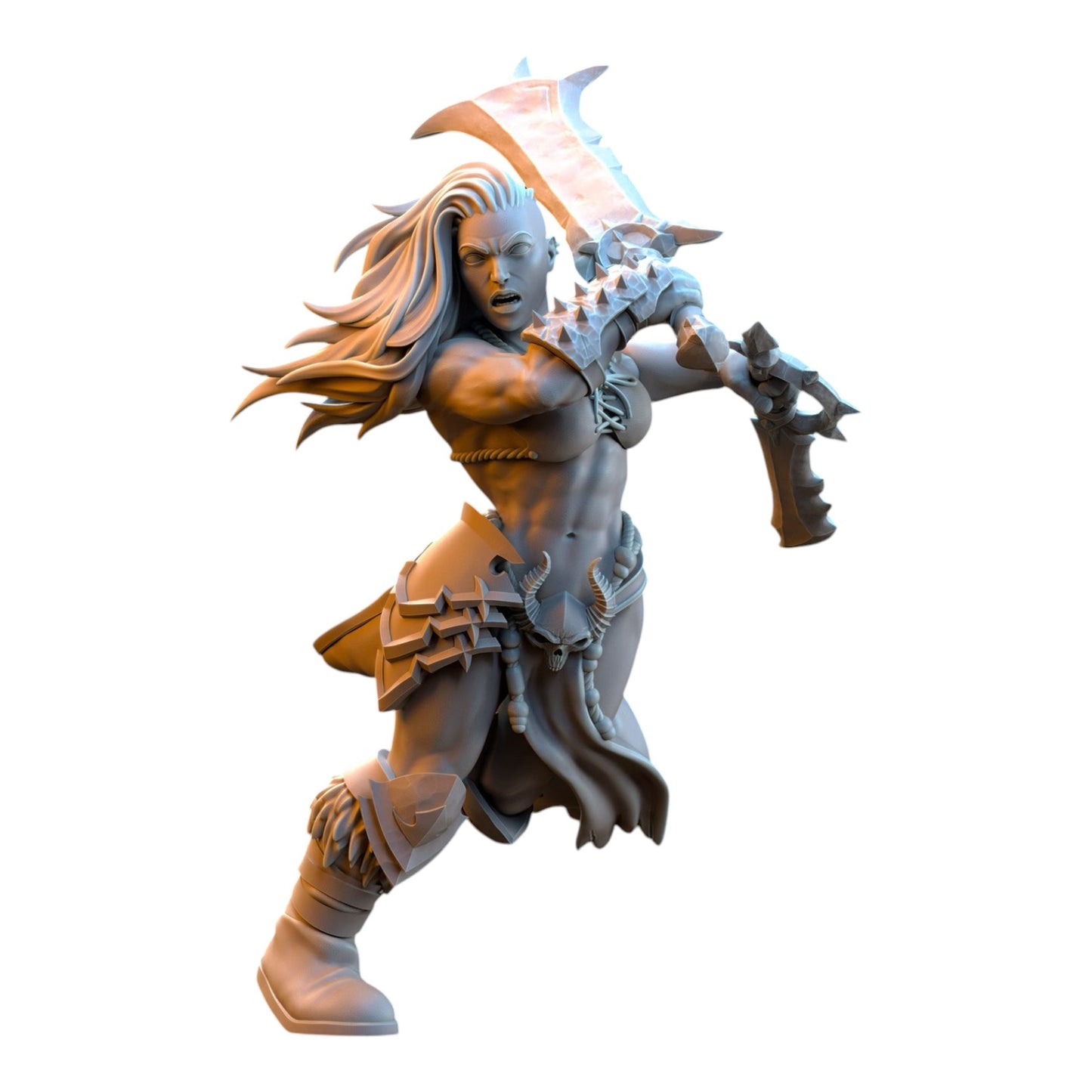 CT Miniatures UK 32mm grey resin barbarian warrior miniature wielding a large sword and shield in a dynamic pose