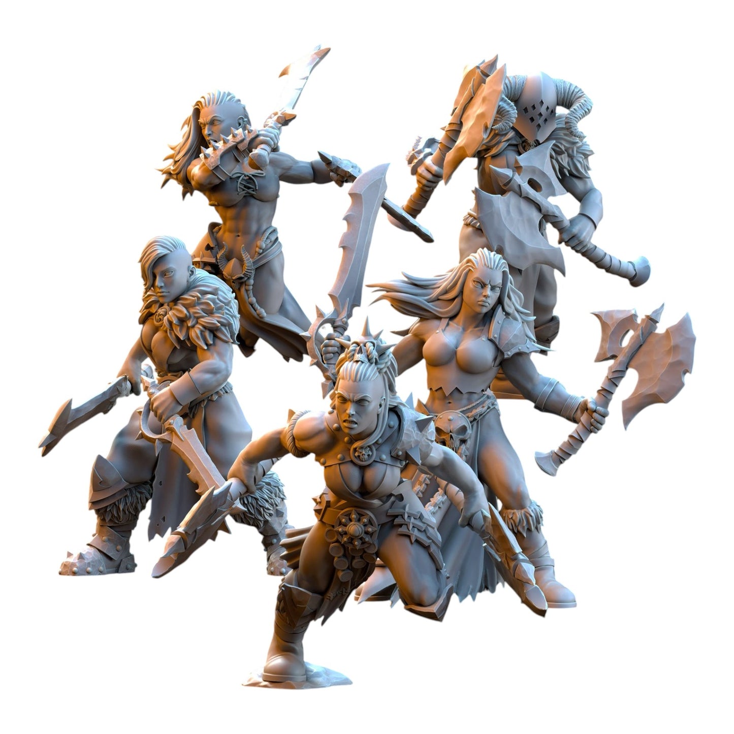 CT Miniatures UK 32mm grey resin barbarian razor miniatures with dual weapons for fantasy tabletop wargaming