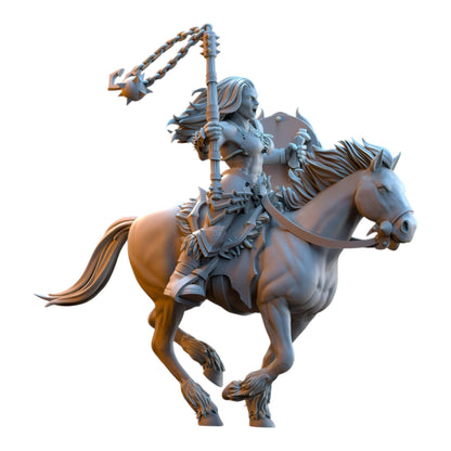 CT Miniatures UK 32mm grey resin barbarian rider on horseback wielding a flail for tabletop fantasy wargaming