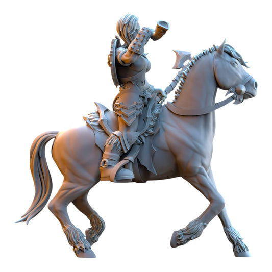 CT Miniatures UK grey resin barbarian rider musician miniature on horseback for tabletop wargaming