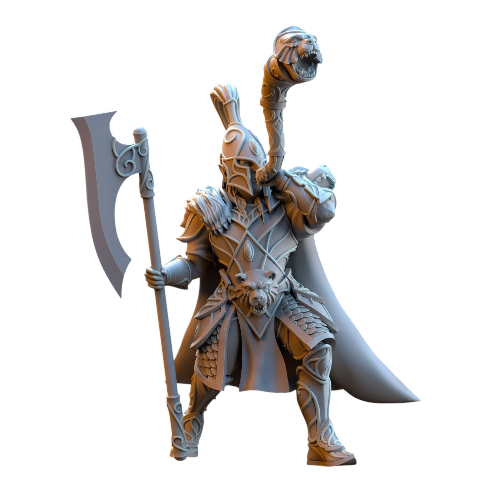 CT Miniatures UK 32mm Silvermoor Elves Bear Guardian miniature with axe and horn in grey resin