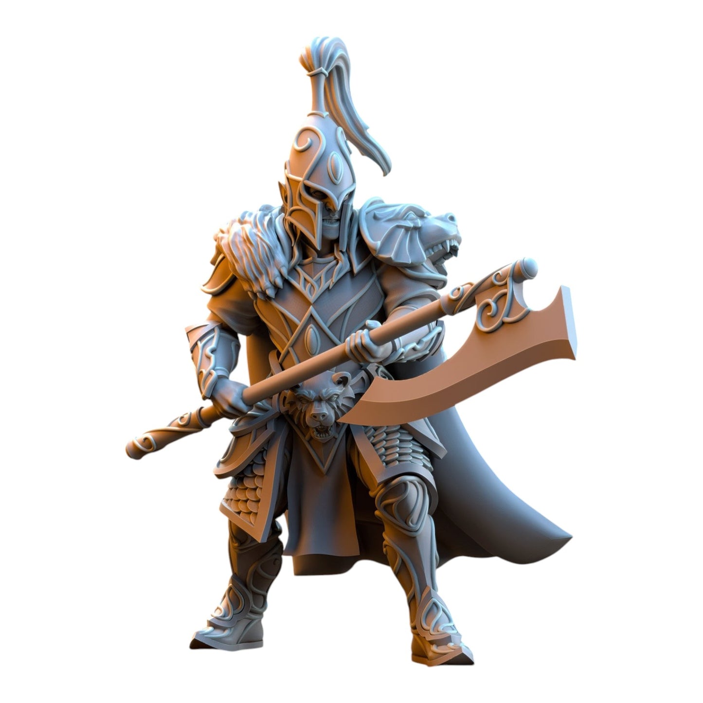 CT Miniatures UK Bear Guardians Silvermoor Elves 32mm grey resin fantasy warrior miniature with axe and bear armor