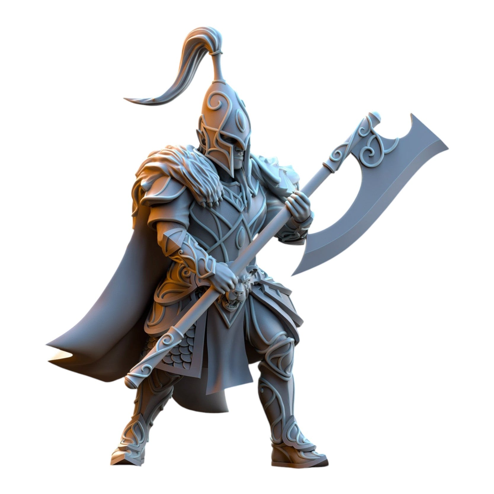 CT Miniatures UK Bear Guardians Silvermoor Elves resin miniature warrior in grey armour holding a large battle axe