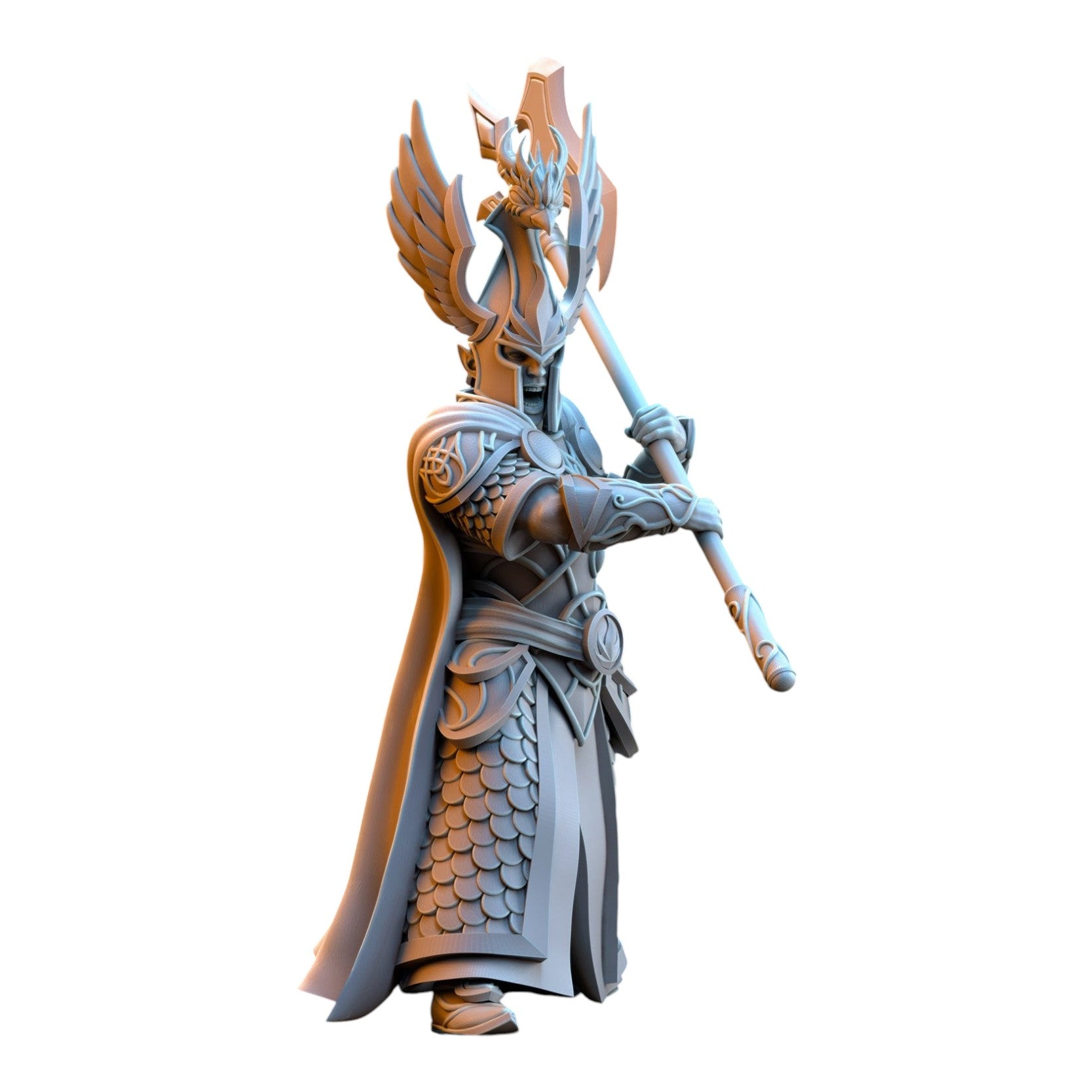 CT Miniatures UK Searing Bird Guardian elf warrior miniature in grey resin with a winged helmet and polearm weapon.