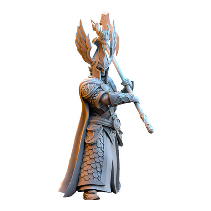 CT Miniatures UK Searing Bird Guardian elf warrior miniature in grey resin with a winged helmet and polearm weapon.