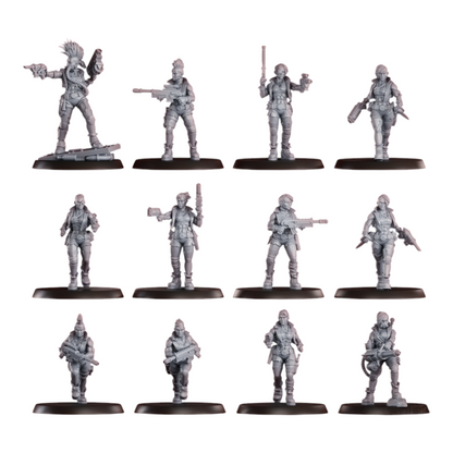 CT Miniatures UK Chembirds Gang: 12 resin miniatures for tabletop wargaming, post-apocalyptic style, with weapons.
